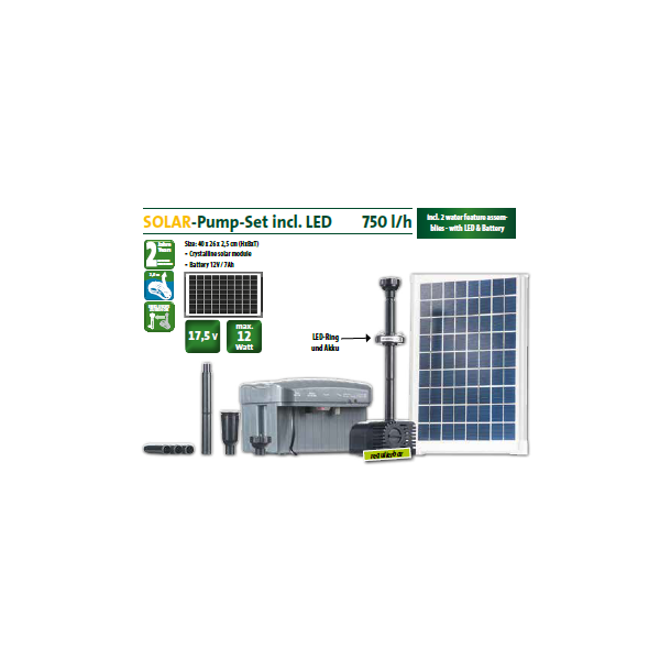 Solar Springvandspumpe set incl led 750 l/h