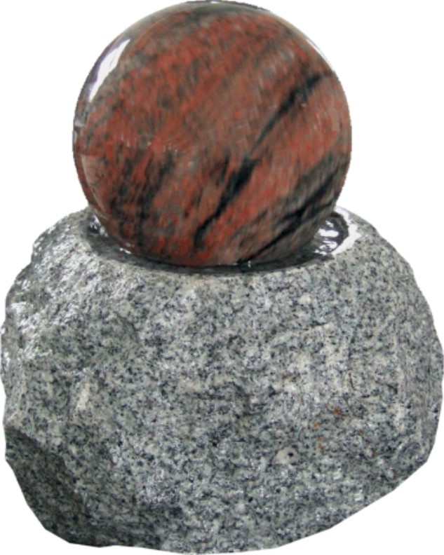 Rolling vandsten i granit m. rød kugle 20 cm.