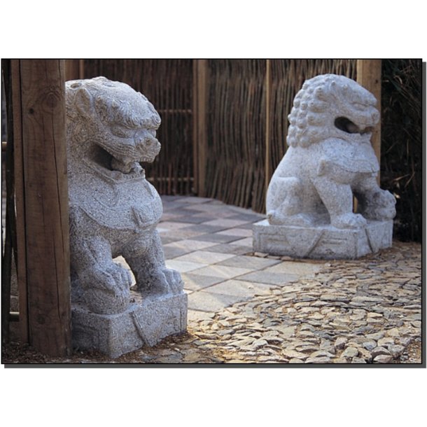 Fou Dogs lvepar m. kugle i munden, granit