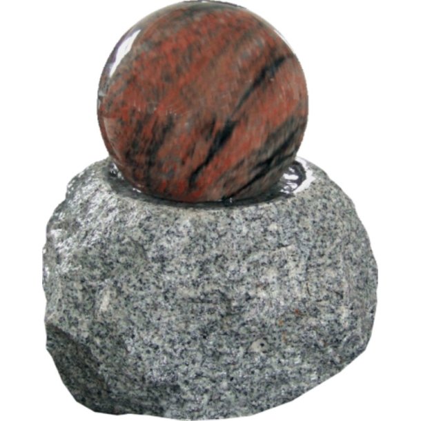 Rolling Ball vandsten i granit m. rd kugle 20 cm.